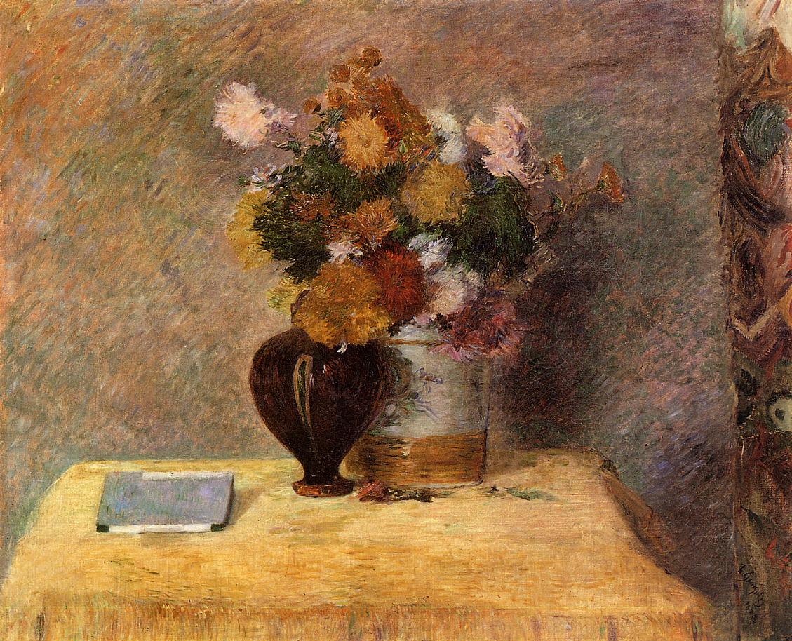 Flowers and Japanese Book - Paul Gauguin Painting